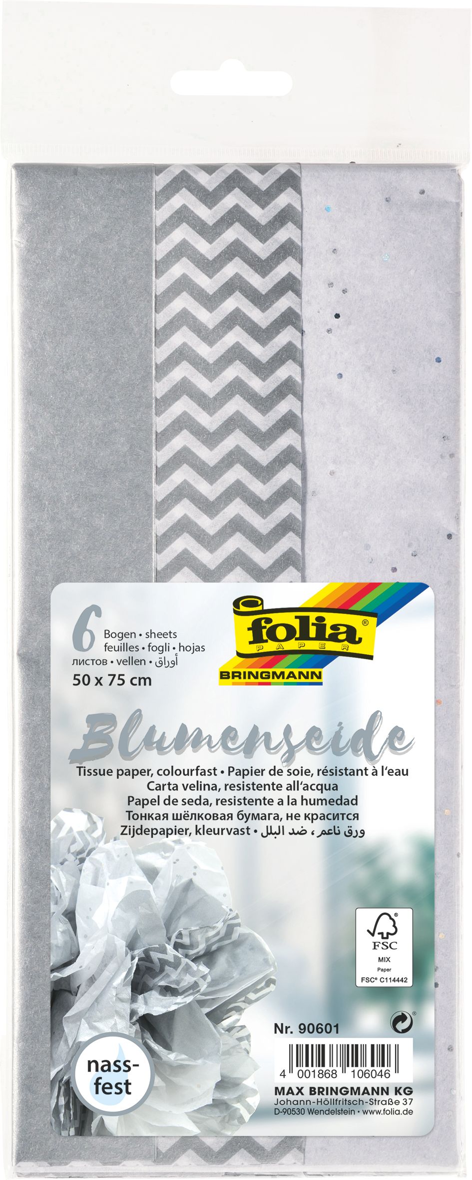 Folia hedvábný papír - stříbrný mix, 17 g/m2