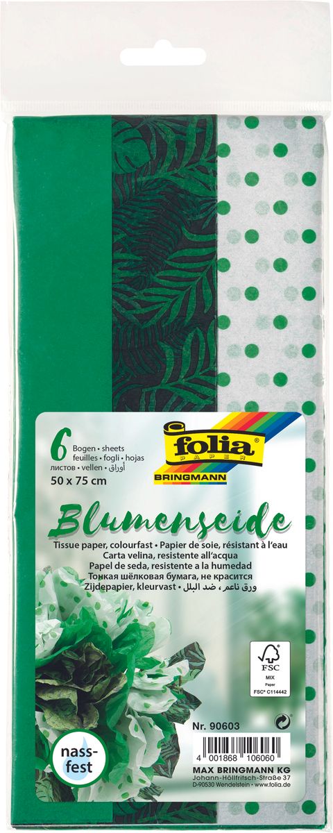 Obrázek produktu: Folia hedvábný papír - zelený mix, 17 g/m2