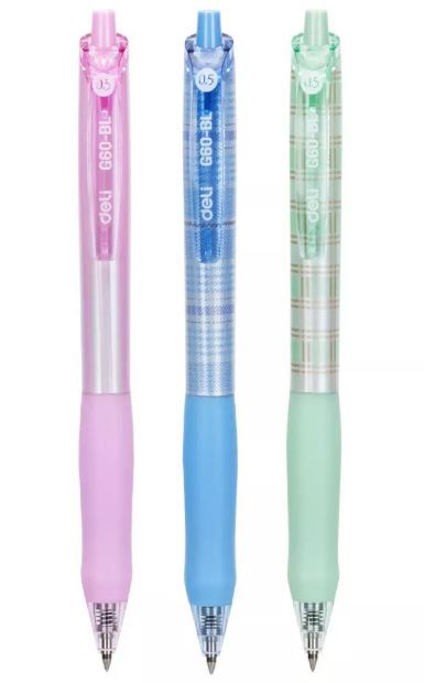 Gelové pero DELI modrá náplň 0,5 mm - mix barev