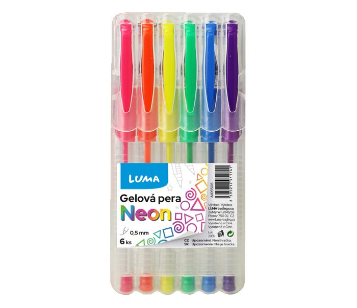 Gelové pero  6 barev NEON, LUMA LUMA trading s.r.o.