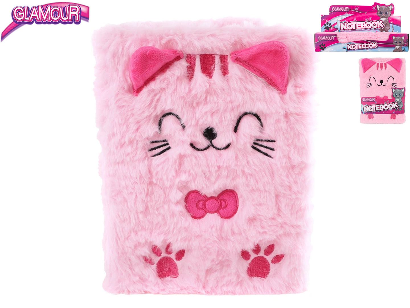 Glamour zápisník kočka plyšový