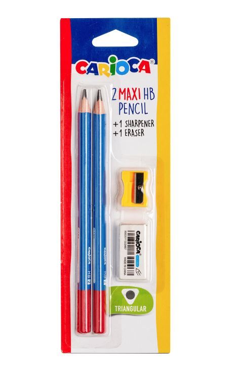 Grafitová tužka Carioca Black trojhranná HB Maxi - 2 ks vč. pryže a ořezávátka