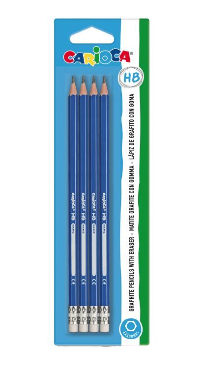 Obrázek produktu: Grafitové tužky Carioca Black šestihranné HB s pryží - 4 ks