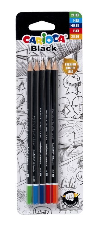 Grafitové tužky Carioca Black trojhranné - 5 ks, mix tvrdostí