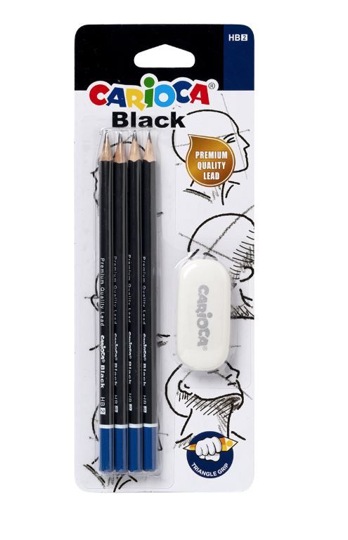 Grafitové tužky Carioca Black trojhranné č. 2 (HB) - 4 ks vč. pryže