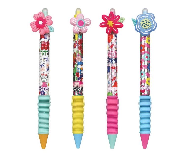 Gumovatelné pero Colorino s gumovým gripem - Květiny, mix motivů