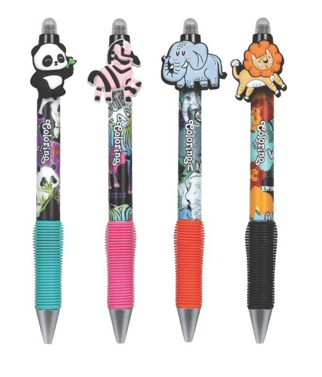 Gumovatelné pero Colorino s gumovým gripem - ZOO, mix motivů