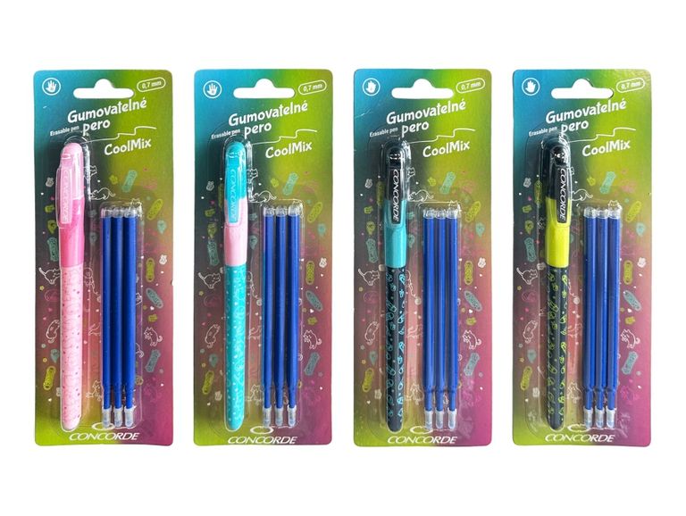 Gumovatelné pero CONCORDE CoolMix 0,7 mm - mix barev + 3 ks náplně