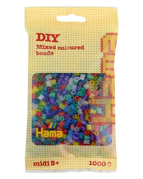 Obrázek produktu: HAMA Korálky MIDI v sáčku - mix průhledných barev s flitry