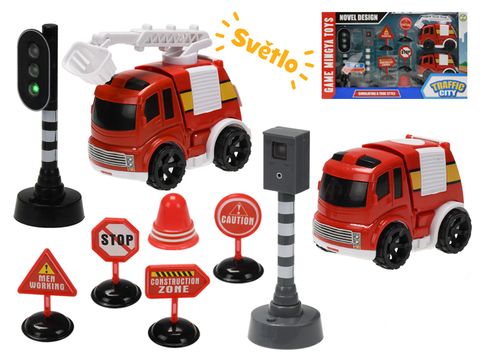 Obrázek produktu: Hasičská vozidla 10 cm na setrvačník s doplňky na baterie se světlem