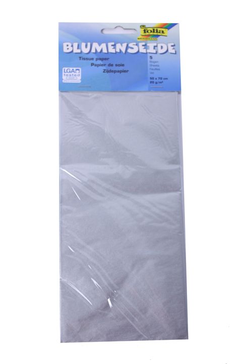 Obrázek produktu: Hedvábný papír 50 × 70 cm, 20 g, 5 listů - barva stříbrná