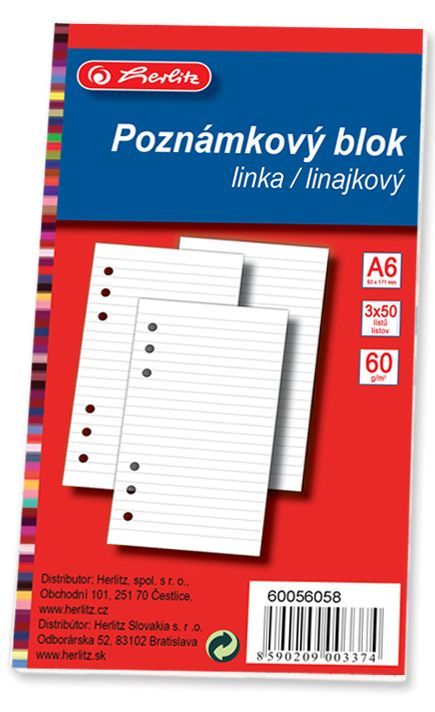 Herlitz Poznámkový blok do TP A6 3 ks, 50 listů, linka