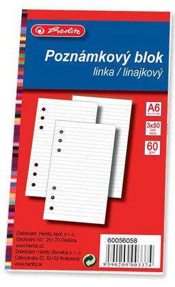 Obrázek produktu: Herlitz Poznámkový blok do TP A6 3 ks, 50 listů, linka