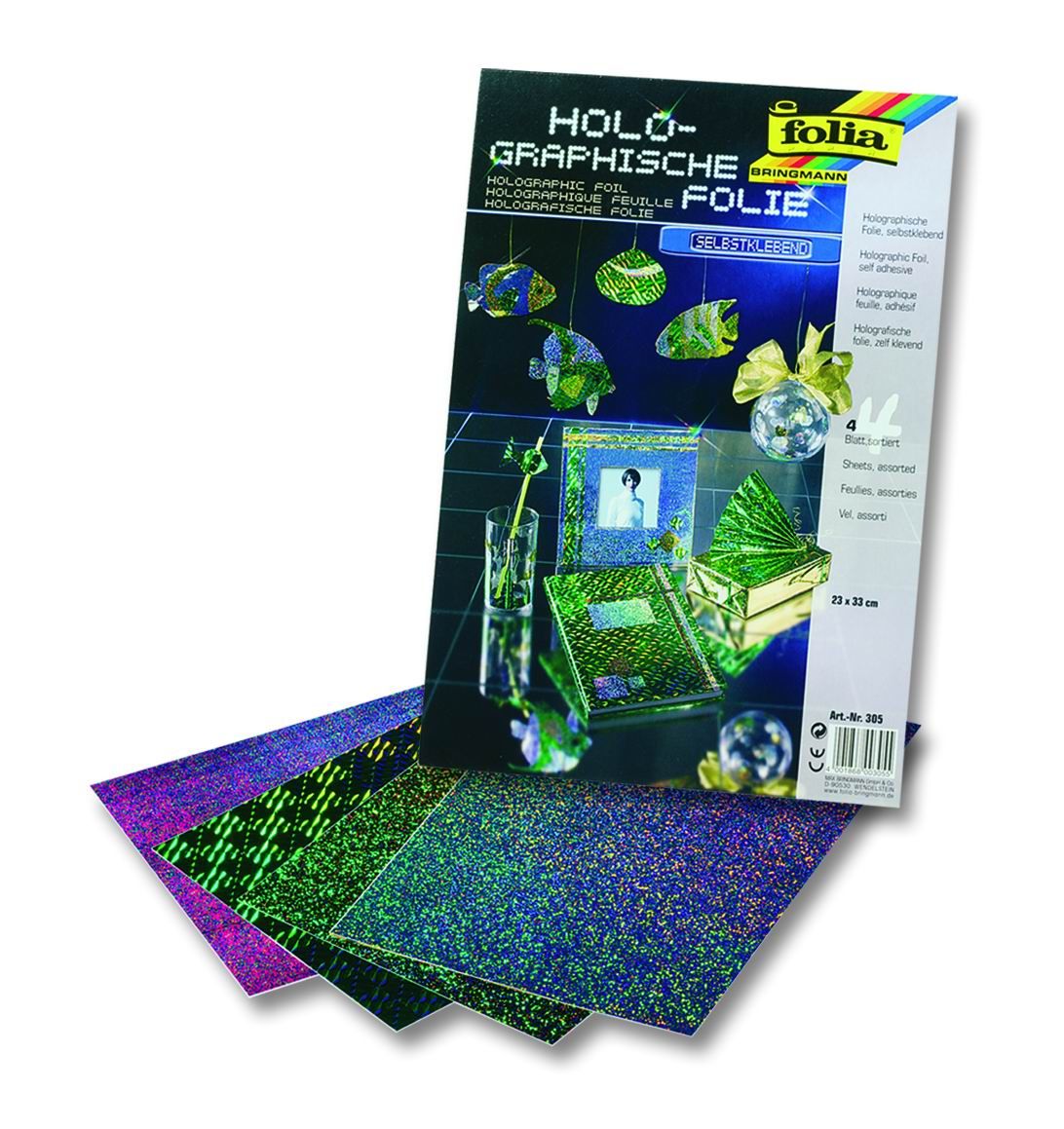 Holografická fólie - samolepicí, - 23 × 33 cm, 4 listy, různé barvy