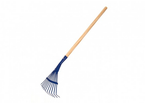 Obrázek produktu: Hrábě planžetové modré kovové s dřevěnou násadou - 80 cm