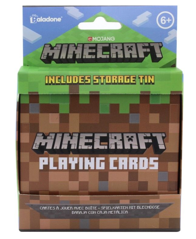 Hrací karty s motivem Minecraft v plechové krabičce