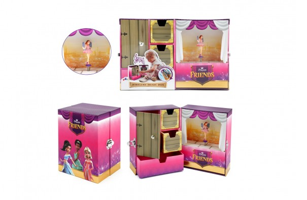 Hrací skříňka šperkovnice princezny natahovací, kartonová