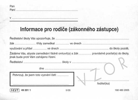 Informace pro rodiče (zákonného zástupce)