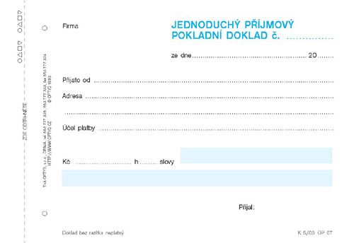 Jednoduchý příjmový pokladní doklad - nečíslovaný