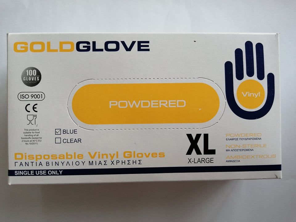 Jednorázové rukavice Vinyl s pudrem, modré 100 ks - vel. XL