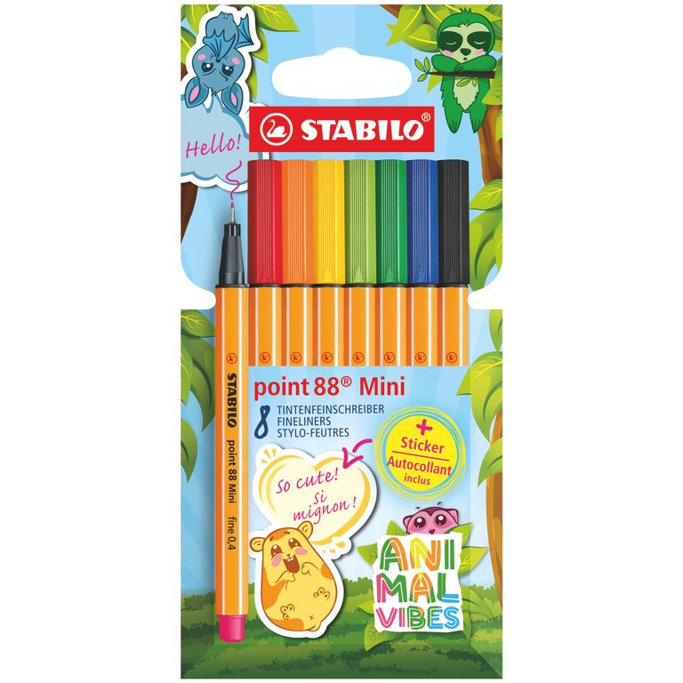 Jemný liner STABILO point 88 Mini Animal Vibes - sada 8 barev