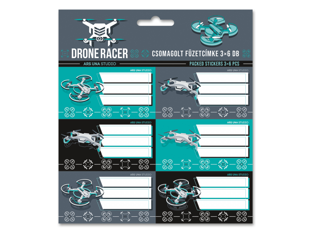 Jmenovky na sešit Ars Una - Drone Racer, 3 × 6 ks