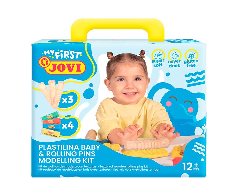JOVI BABY plastelína 4 x 38 g + 3 dřevěné válečky