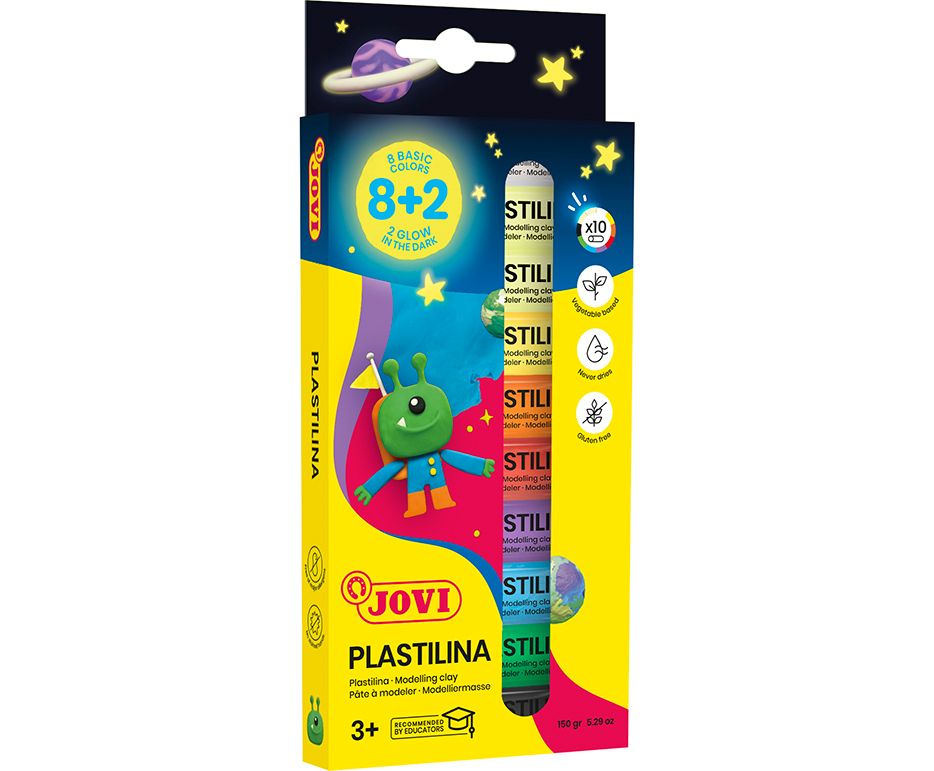 JOVI Glow plastelína 10 x 15 g (8 základních barev + 2 barvy svítící ve tmě)