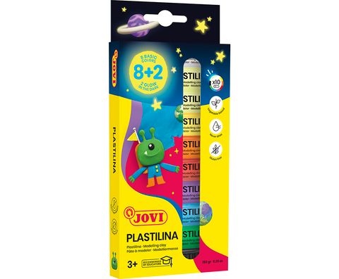 Obrázek produktu: JOVI Glow plastelína 10 x 15 g (8 základních barev + 2 barvy svítící ve tmě)