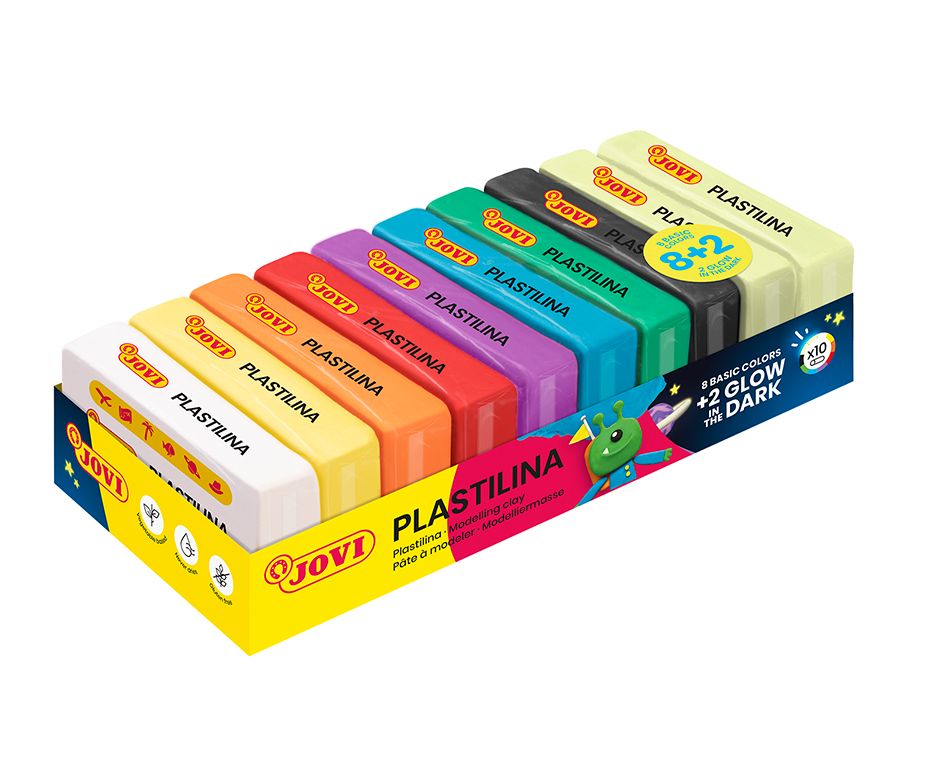 JOVI Glow plastelína 10 x 50 g (8 základních barev + 2 barvy svítící ve tmě)