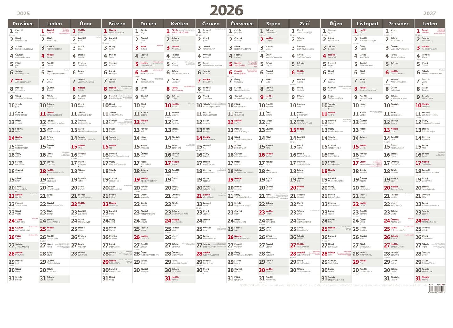 Kalendář nástěnný 2026 - Plánovací roční mapa A1 bezobrázková