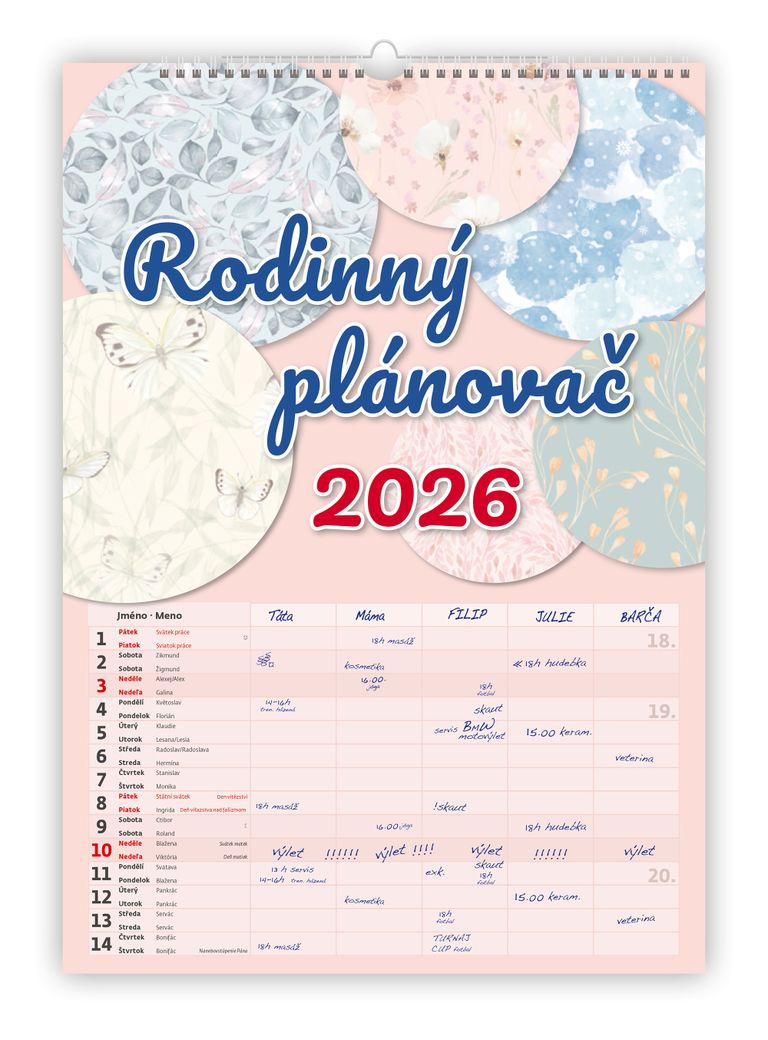 Rodinný plánovač 2026 - nástěnný kalendář