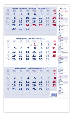 Obrázek produktu: Kalendář nástěnný 2026 - Tříměsíční modrý s poznámkami