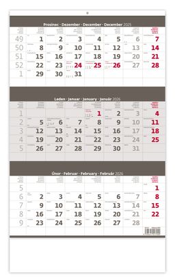 Obrázek produktu: Kalendář nástěnný 2026 - Tříměsíční šedý