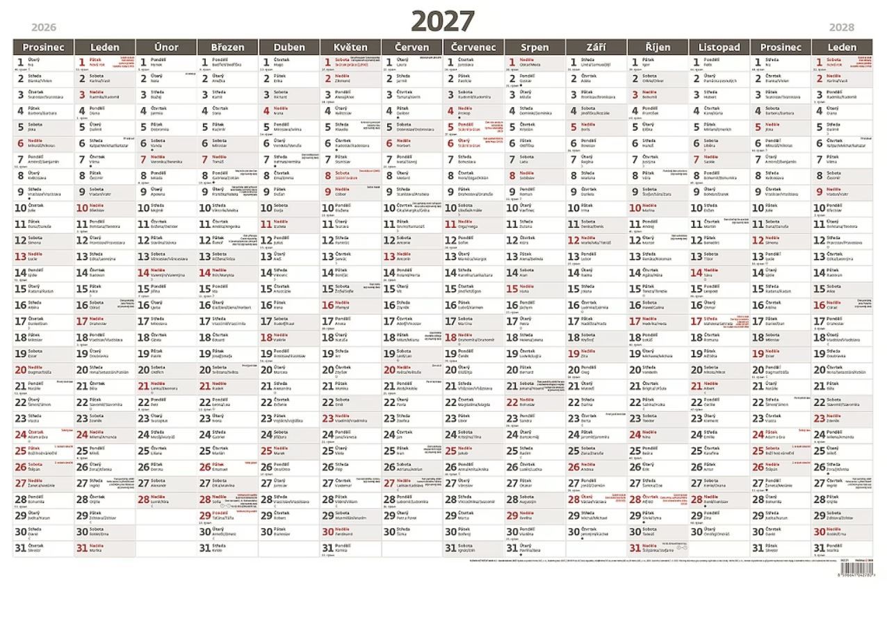 Kalendář nástěnný 2027 - Plánovací roční mapa A1 bezobrázková