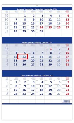 Obrázek produktu: Kalendář nástěnný 2027 - Tříměsíční modrý