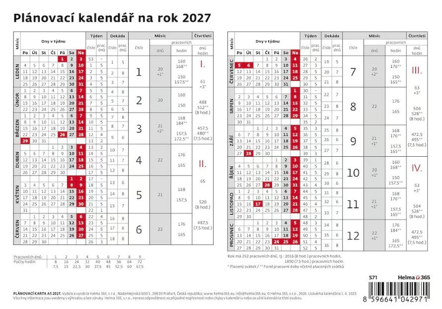 Kalendář stolní 2027 - Plánovací karta