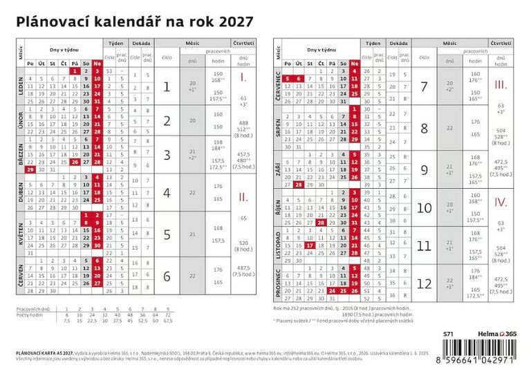 Kalendář stolní 2027 - Plánovací karta