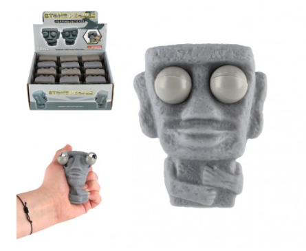 Teddies Kamenná hlava mačkací antistresová guma 8 cm 2 barvy 12ks v boxu