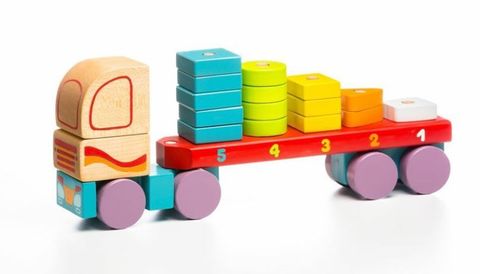 Obrázek produktu: Kamion s geometrickými tvary - dřevěná skládačka 19 dílů