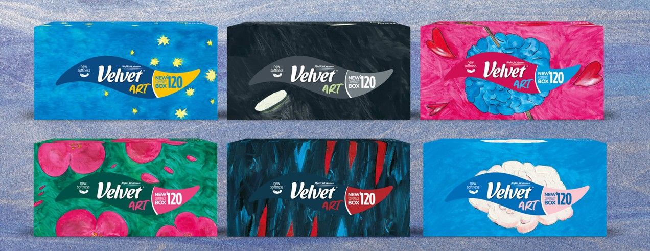 Kapesníky v krabičce Velvet Art 3 vrstvé 120 ks