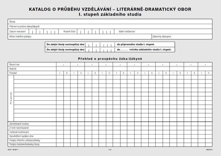 Katalog o průběhu studia pro I. stupeň - literárně dramatický obor