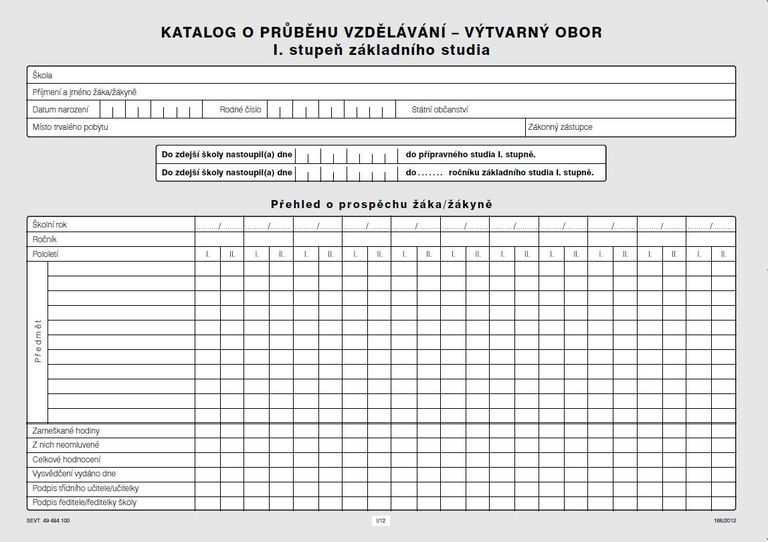 Katalog o průběhu studia pro I. stupeň - výtvarný obor