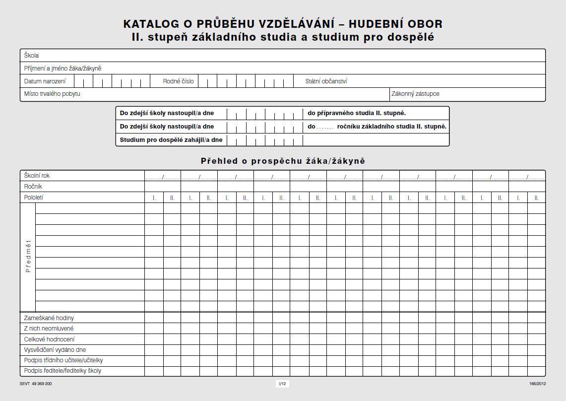 Katalog o průběhu studia pro II. stupeň - hudební obor