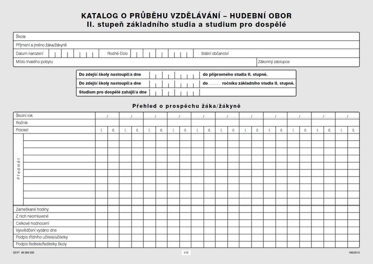 Katalog o průběhu studia pro II. stupeň - hudební obor