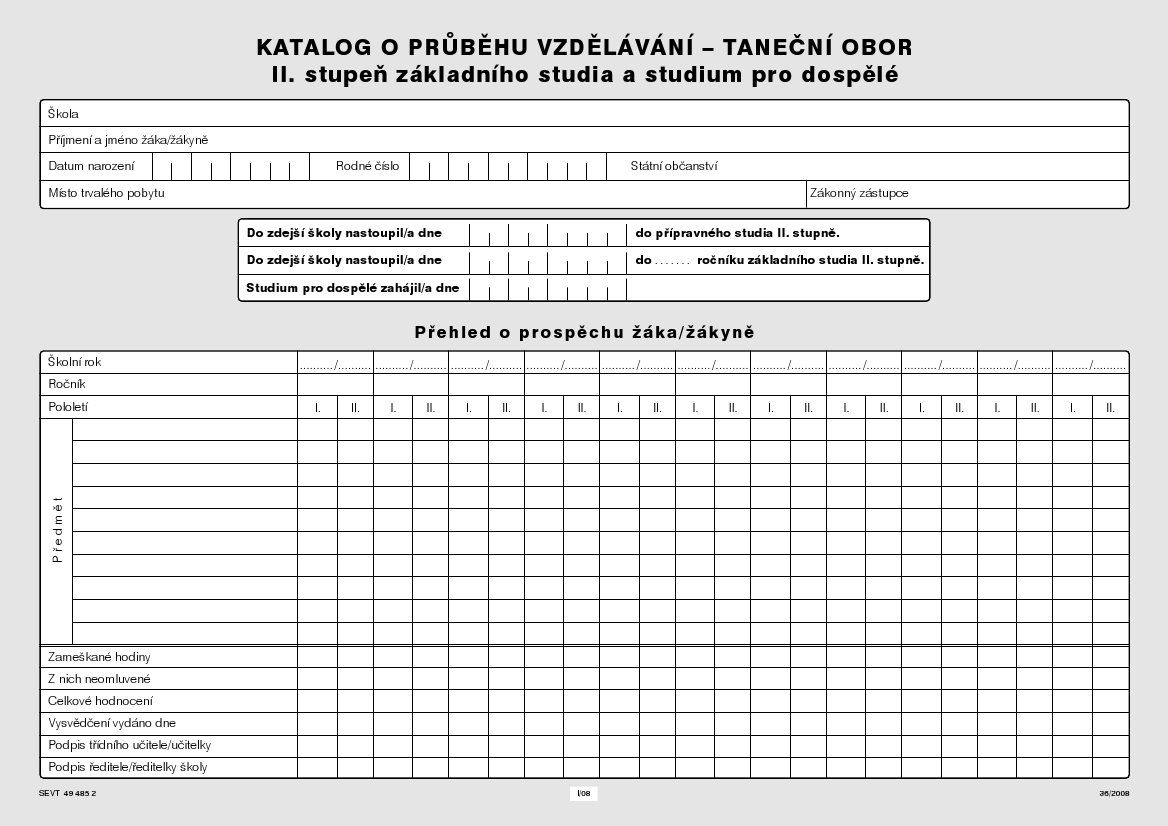 Katalog o průběhu studia pro II. stupeň - taneční obor