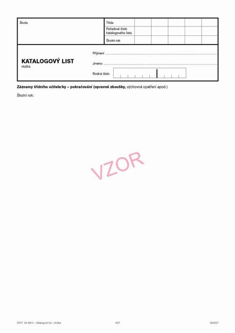 Obrázek produktu: Katalogový list - pokračování, záznam třídního učitele (na 1 žáka)