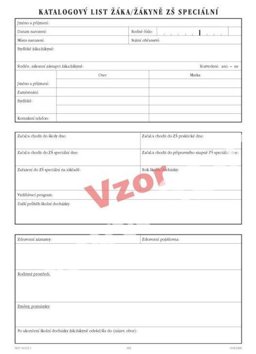 Levně Katalogový list žáka pro ZŠ speciální