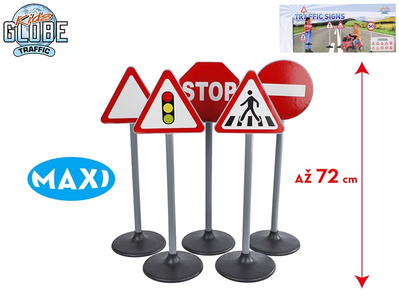 Kids Globe Traffic maxi dopravní značení oboustranné 69 - 72 cm s nálepkami, 5 ks