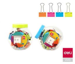 Obrázek produktu: Klip binder DELI 19 mm barevný - 25 ks v plastové dóze